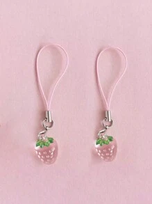 2pcs Cute Pink Strawberry Shaped Cellphone Pendant Phone Strap Gifts For Mother, Family, Friends, Birthday, Holiday Phone Charm, Phone Chain - Pink - View 1