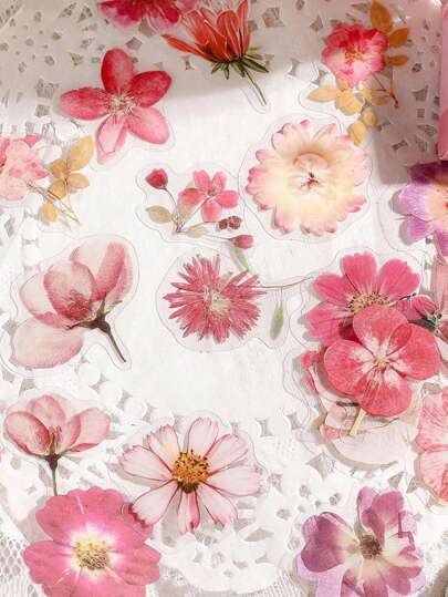 50pcs Flower Pattern Retro Multifunctional Graffiti Stickers, Suitable For DIY Crafts, Decoration, Scrapbooking Back To School