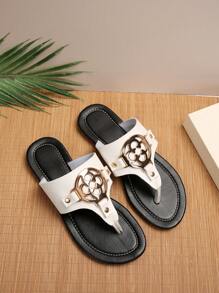 2024 New Summer Women Personalized Fashion Slippers/Lightweight Casual Beach Vacation Flip Flops - Black and White - View 6