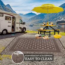 Pauwer Outdoor Rug Waterproof For Patios, Reversible Outdoor Plastic Straw Rug, Indoor Outdoor Area Rugs Carpet RV Mat, Outdoor Patio Camping Rug For RV, Picnic, Backyard, Deck, Balcony, Porch - viền nâu - Xem 4