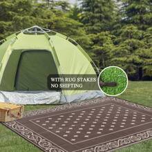 Pauwer Outdoor Rug Waterproof For Patios, Reversible Outdoor Plastic Straw Rug, Indoor Outdoor Area Rugs Carpet RV Mat, Outdoor Patio Camping Rug For RV, Picnic, Backyard, Deck, Balcony, Porch - viền nâu - Xem 5