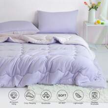 Nice Reversible Ultra-Soft Bedding Comforter Set - Jersey Knit T-Shirt Feeling - Cute Fluffy Lightweight Bedding Down Blanket Quilt With Pillowsham For Man Women Girl All Season Use - Twin / TWIN XL FULL QUEEN KING CAL KING Size - Rose Pink Purple Blue White Grey Blue Yellow Olive Emerald Green - Màu tím hoa cà - Xem 4