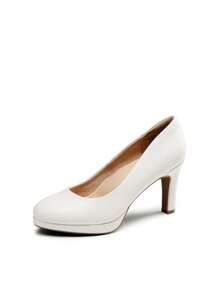 Women's Close Toe Low Heels Platform Pump Comfortable Office Work Dress Shoes For Women - trắng - Xem 2