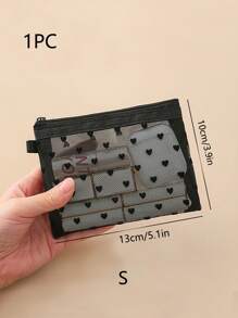 1pc/3pcs Love Printed Cosmetic Bag Flocked Storage Bag, Touch Up Card Bag Carry-On Cosmetic Bag Large Capacity Cosmetic Bag Portable Cosmetic Storage Bag, And Coin Purse Toiletry Bag Travel Handy Storage Bag For Women Small Bag Mesh Cosmetic Bag Storage Hollow Toiletry Bag, Toiletries Bag Heart Printed Transparent Mesh Cosmetic Bag Travel Toiletries Makeup Bag School Supplies Travel Essentials Make Up Bag Holiday Essentials Makeup Bags Makeup Pouch Makeup Organizer Holiday Winter Make Up Organizer Makeup Storage Back To School Supplies - Black - View 5