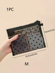 1pc/3pcs Love Printed Cosmetic Bag Flocked Storage Bag, Touch Up Card Bag Carry-On Cosmetic Bag Large Capacity Cosmetic Bag Portable Cosmetic Storage Bag, And Coin Purse Toiletry Bag Travel Handy Storage Bag For Women Small Bag Mesh Cosmetic Bag Storage Hollow Toiletry Bag, Toiletries Bag Heart Printed Transparent Mesh Cosmetic Bag Travel Toiletries Makeup Bag School Supplies Travel Essentials Make Up Bag Holiday Essentials Makeup Bags Makeup Pouch Makeup Organizer Holiday Winter Make Up Organizer Makeup Storage Back To School Supplies - Black - View 6