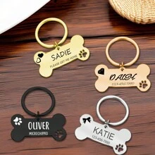 骨形個性化狗牌 - 雙面刻字寵物名牌，不銹鋼寵物ID標籤 - 玫瑰紅 - 查看 2