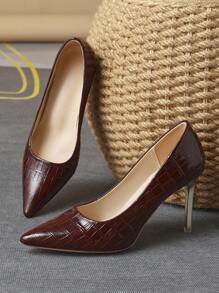 Damen bequeme Pumps mit Spitzschuh, rutschfeste Schlupfeinsätze, 3,5-Zoll-Absätze, modisch für Reisen, Einkaufen und Lässig, erhältlich in Apricot, Marineblau, Braun, Schwarz - Braun - Übersicht 5