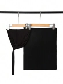 2 件女士围巾领带帽套装，百搭百搭帽子和头巾组合，适合长袍和长袍服装，弹力帽和雪纺围巾组合休闲装配饰女士 - 黑色 - 查看 3