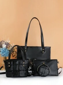 Women Bag Sets Ruched Blok Warna Adjustable Casual - Hitam - View 2