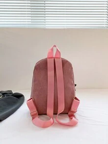 1pc Girls' Fringed Five-Pointed Star Academy Style Corduroy Backpack (With Pendant) - Pink - View 6
