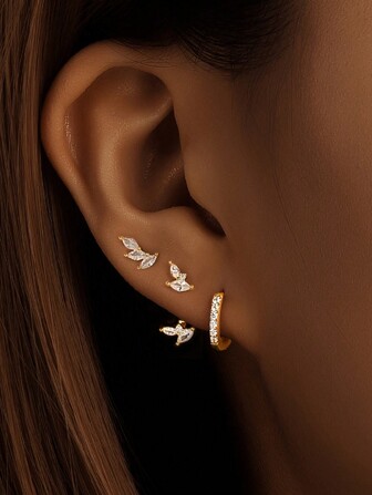 3 peças de Brincos Minimalistas de Prata Esterlina 925 Estilo Marquise com Pequenas Zircônias Cúbicas para Helix, Lindos Brincos de Piercing Tragus de Cartilagem para Uso Diário, Casamentos e Presentes para Adolescentes e Meninas
