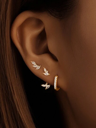 3PCS 925 Sterling Silver Minimalist Style Marquise  Small Cubic Zirconia Helix Earrings Dainty Tragus Cartilage Studs Ear Piercing Jewelry Gifts For Girls Teens Daily Wear Wedding Engagement