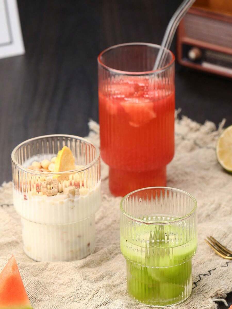 1入組條紋疊疊杯，耐熱高硼硅玻璃果汁/咖啡/牛奶/飲料杯 - 無色 - 查看 1