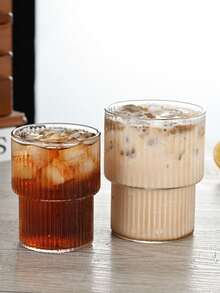 1入組條紋疊疊杯，耐熱高硼硅玻璃果汁/咖啡/牛奶/飲料杯 - 無色 - 查看 7