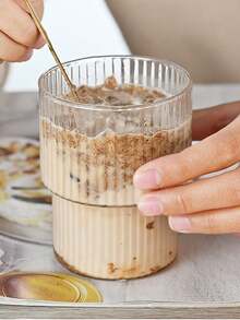 1入組條紋疊疊杯，耐熱高硼硅玻璃果汁/咖啡/牛奶/飲料杯 - 無色 - 查看 5