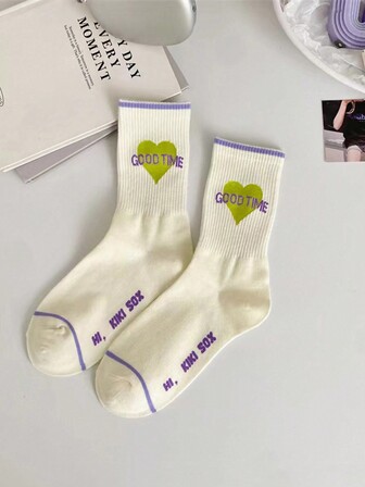 4 Pairs Randomly Shipped Women's Socks, Spring/Summer New Mid-Tube Socks, Street Style Sports Socks, Comfortable Breathable Letter Socks