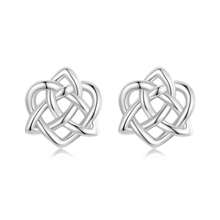 1對925純銀凱爾特結耳釘,心形扭曲線條耳環,時尚珠寶禮物,女性必備 - 銀色 - 查看 2