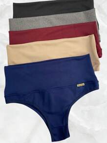 Calcinha Modeladora Cós Alto Segura Barriga Suplex Cós Duplo Pós Parto - Stela - Azul Marinho - Visão 4