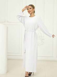 1pc Breathable & Skin-Friendly Fabric Simple & Versatile Back Zip Abaya For Women's Daily Wear, CEY Soft Hijab,Women Veil - Multicolor - View 9