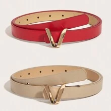 2pcs/Set Ladies' Basic Alloy Belt With Letter Detail Buckle For Daily Use Halloween Summer, School Fall, Autumn, Halloween - Multicolor - View 15