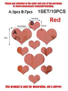 10pcs Heart Shaped Mirror Surface Wall Sticker Mirror Wall Wall Decor Room Decor Wall Mirror Mirror For Room Home Decor Bathroom Decor Living Room Decor - Silver - View 14