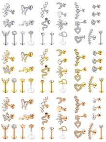 CIZME 1 Set (8 piezas) Pendientes de cartílago para mujeres, pendientes de moda para perforaciones de hélice y trago, fabricados en acero inoxidable con cristal artificial, circonita cúbica y aro labial, colores disponibles: plateado, dorado, rosa dorado y negro