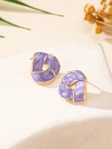 1pair Charming Fashionable Versatile Simple Enamel Geometric Stud Earrings - Purple - View 2