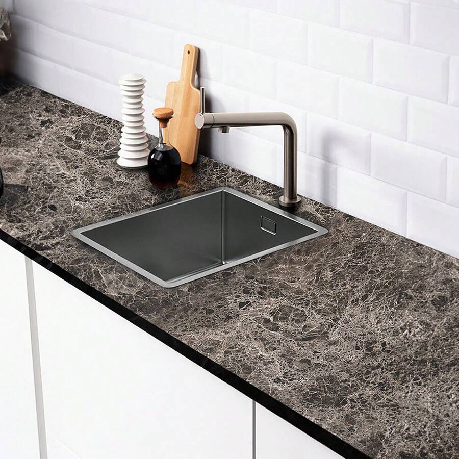 10M Gloss Marble Vinyl Film Self Adhesive Cupboard Kitchen Worktop Sticker Wrap - Black and White - View 1