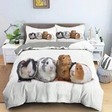 3入組可愛兔子圖案印花床單套裝（1*床單套 + 2*枕套，不含填充物），柔軟舒適的寢具，適用於卧室或客房，適合所有人，可用於各季節 - 彩色 - 查看 7