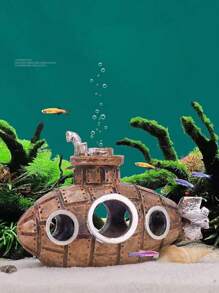 1pc Realistic Submarine Aquarium Decor, Resin Ornament For Fish Tank, Breeding Cave, Underwater Submarine Decoration For Fish Tank, Aquarium Landscape