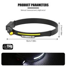 Linterna frontal recargable USB con sensor LED de vista completa de 230° XPE+COB, antorcha impermeable para acampar, luz frontal para pesca - Negro - Ver 3