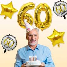 Bong bóng vàng lấp lánh số 60, Bong bóng sinh nhật lần thứ 60, Bóng bay vàng Bong bóng ngôi sao Bóng bay khổng lồ thứ 60 dành cho nam giới Phụ nữ Trang trí tiệc sinh nhật lần thứ 60 - 60 tuổi - Xem 10