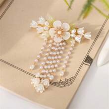 1pc Elegant Retro Style Lily & Tassel Decor Women's Hair Clip, Suitable For Hanfu & Qipao, With Flexible Spring