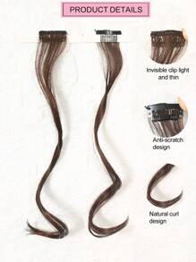 2PCS Synthetic Curly Clip-In Bangs For Women - 14 Inch Long Front Two Side Fringe Hair Extension With Middle Part Fake Fringe - Dark Brown - View 5