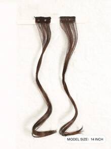 2PCS Synthetic Curly Clip-In Bangs For Women - 14 Inch Long Front Two Side Fringe Hair Extension With Middle Part Fake Fringe - Dark Brown - View 3