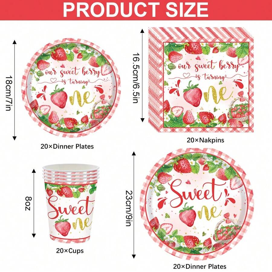 20 People Paper 1 Year Old Baby Party Tableware Set, Sweetheart