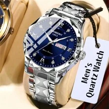 Nuevo reloj de cuarzo para hombre con correa de acero inoxidable, pantalla de semana y fecha, elegante y simple estuche con forma de rombo, reloj deportivo luminoso, casual y resistente al agua multifuncional ideal para cumpleaños, festivales y regalos - Multicolor - Ver 2