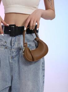 Nuevo bolso de mano de mujer de estilo de negocios casual retro con media luna, bolso de hombro cruzado vintage mini con letra, bolso tote portátil de estilo sólido con decoración de metal, esencial para otoño/invierno, forma de dumpling - Marrón - Ver 6