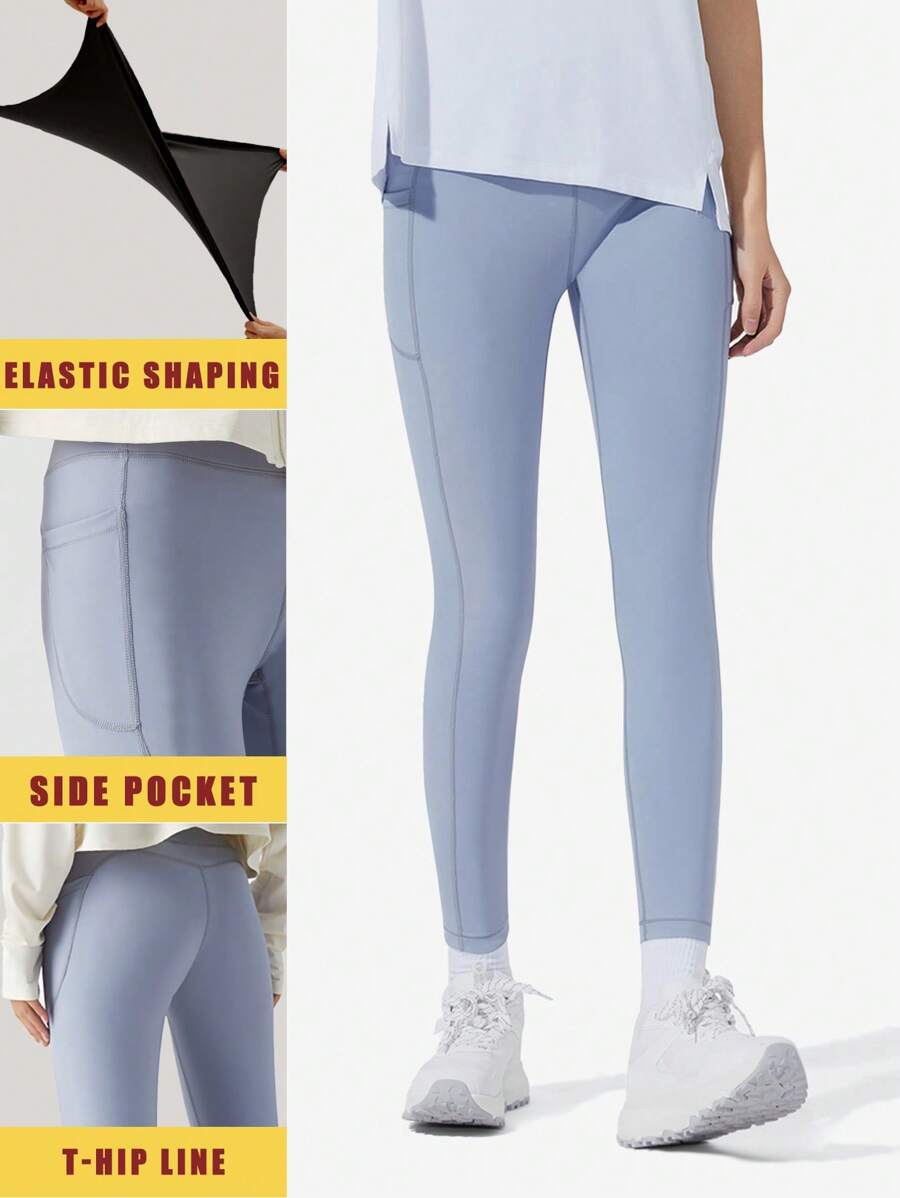 TECTOP Women Leggings Yoga Skinny Pants With Pockets Fitness Essential Running Sports High Waist Seamless - Blue - View 1