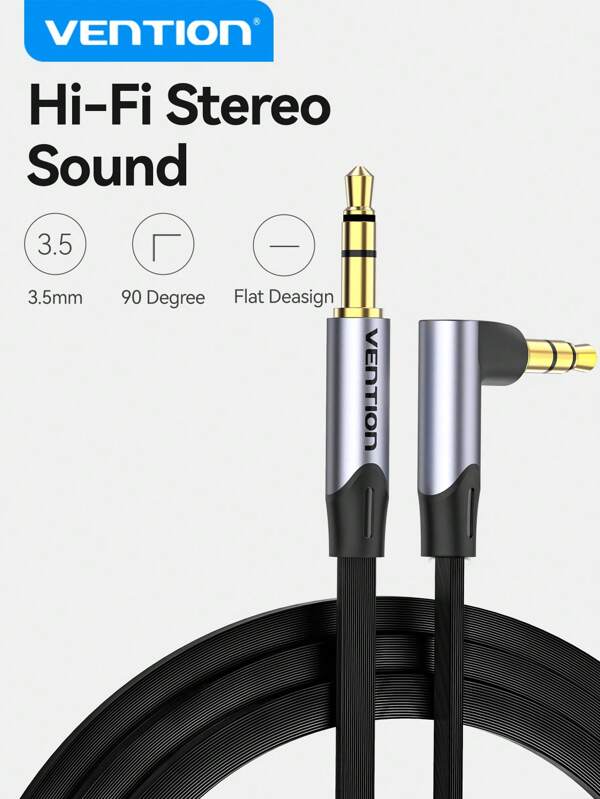 VENTION 3.5mm Aux Cable, 90 Degree Audio Cable Flat TRS Cord 3.5mm To 3.5mm Stereo Jack To Jack Cable Headphone Male To Male Jack Aux Lead For Headset Car Speaker Soundbar PC Laptop And More