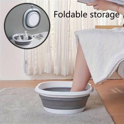 1pc Collapsible Foot Soak Tub, Silicone Folding Wash Basin, Portable Plastic Multi-Use Basin For Soaking Feet, Washing Face, Vegetables, Space-Saving With Hanging Hole Design, Ideal For Students Home UseBody Care For Travel,Sport,Outdoor