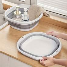 1pc Collapsible Foot Soak Tub, Silicone Folding Wash Basin, Portable Plastic Multi-Use Basin For Soaking Feet, Washing Face, Vegetables, Space-Saving With Hanging Hole Design, Ideal For Students Home UseBody Care For Travel,Sport,Outdoor