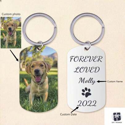 Chaveiro de Aço Inoxidável Personalizado com impressão de cor, presente animal, lembrança de animal de estimação, foto de retrato de animal de estimação, chaveiro personalizado com imagem de cachorro