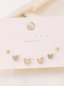 3pairs/Set Chic Individuality Delicate Heart-Shaped Rhinestone Earring Sets ,Casual Versatile Sporty Outdoor Earrings, For Women&Teen Wedding Banquet Prom Dating Gifts Summer Vacation Travel Music Festivals ,Suitable For Holiday Wear ,Mother's Day Gift
