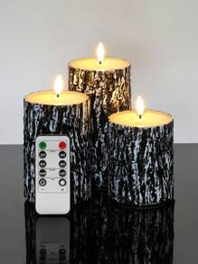 Nến LED không lửa, Nến điện tử vỏ cây thông 3D chân thực, Nến LED trụ chạy bằng pin, 3 chiếc (D 3"*H 4"5"6") - ánh sáng trắng ấm áp - Xem 1