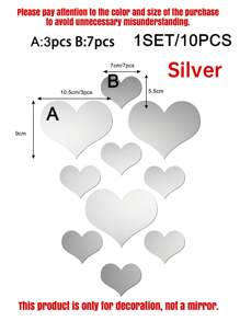 10pcs Heart Shaped Mirror Surface Wall Sticker Mirror Wall Wall Decor Room Decor Wall Mirror Mirror For Room Home Decor Bathroom Decor Living Room Decor - Silver - View 11
