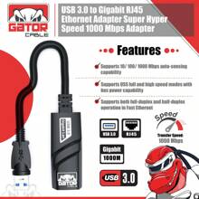 USB 3.0 Gigabit Ethernet LAN RJ45 1000Mbps Network Adapter Converter For Windows PC Apple MacBook Samsung Asus Dell XPS Yoga HP Acer Surface Pro 6.5" Black Gator Cable