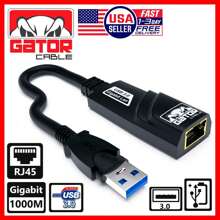 USB 3.0 Gigabit Ethernet LAN RJ45 1000Mbps Network Adapter Converter For Windows PC Apple MacBook Samsung Asus Dell XPS Yoga HP Acer Surface Pro 6.5" Black Gator Cable