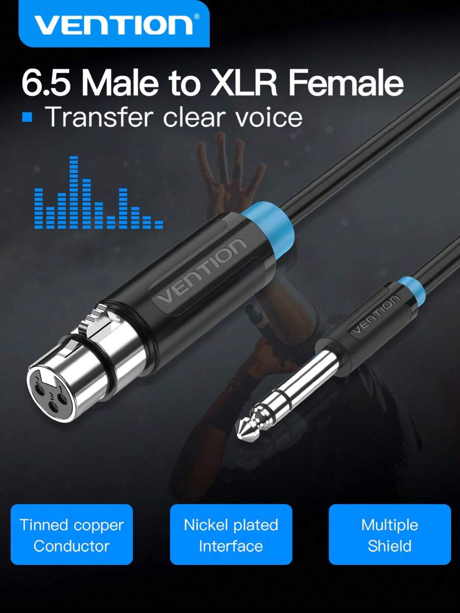 Vention 1/4 英吋 Trs 至 Xlr 公頭電纜,平衡 6.35 毫米 Trs 插頭至 3 針 Xlr 公頭,四分之一英吋 Trs 公頭至 Xlr 公頭麥克風電纜 - 黑色 - 查看 1