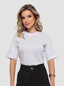 Kit 2 Women's Fashion T-Shirts Plain Turtleneck Colorful Basic Blouse Casual Stylish Sleeve Shirt - Multicolor - View 3